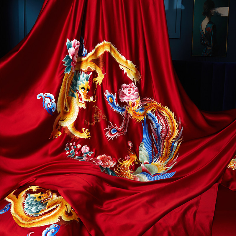 欣恋重磅手工刺绣真丝四件套帝王桑蚕丝高端婚庆结婚丝绸床上用品,淘宝优惠券,粉丝福利购,淘宝优惠卷