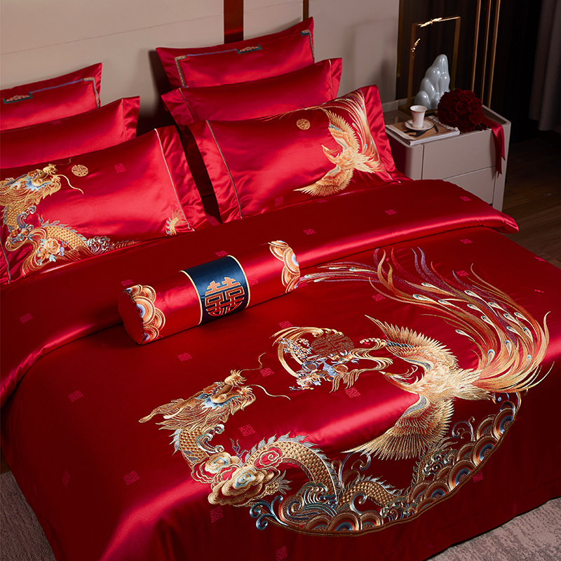 奢华高端婚庆床上用品十件套真丝棉四件套结婚礼大红色新婚喜被套,淘宝优惠券,粉丝福利购,淘宝优惠卷