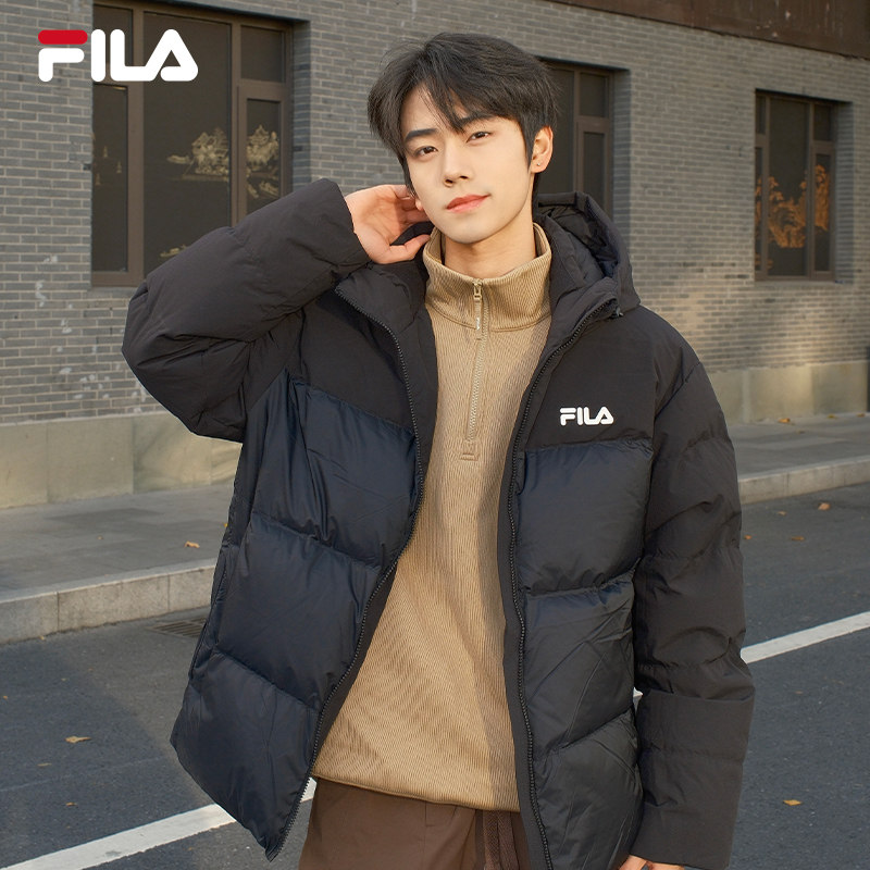 FILA RGB羽绒|斐乐男士羽绒服2025冬季新款运动保暖外套短款连帽