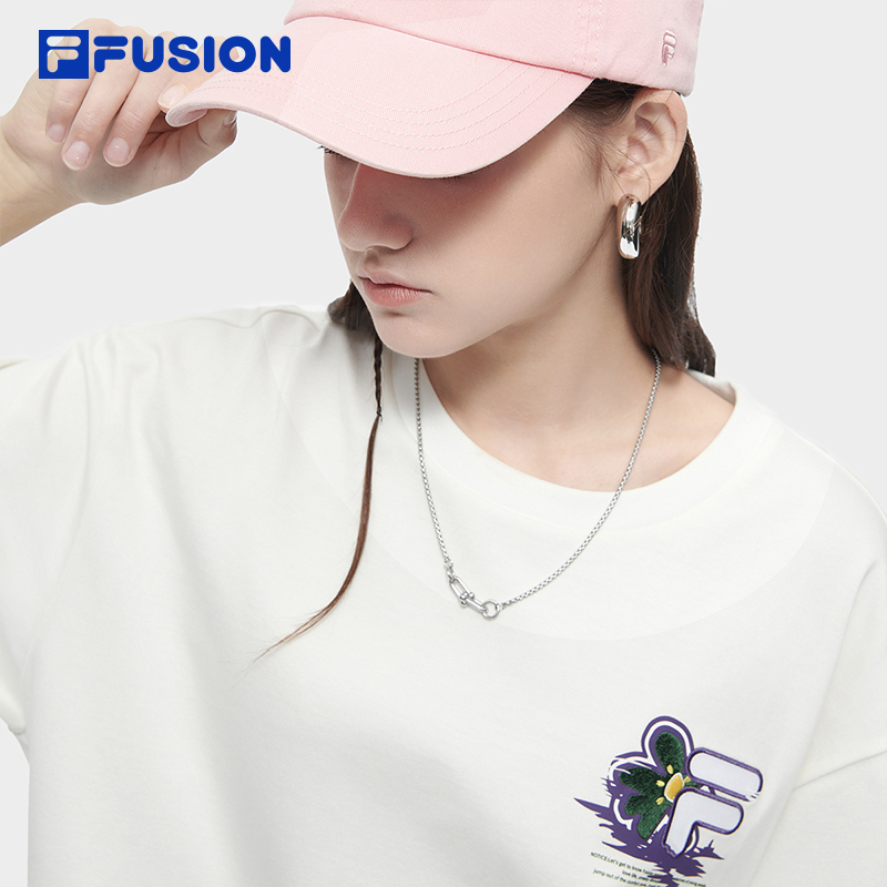 FILA FUSION斐乐潮牌情侣款针织短袖衫2024夏新款休闲宽松纯棉T恤-图3