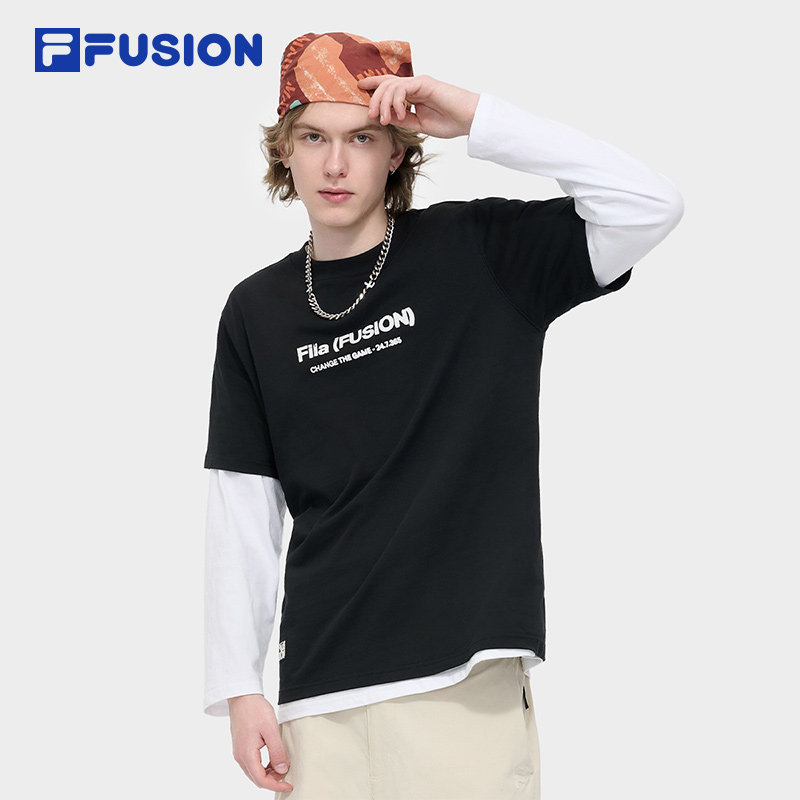 FILA FUSION斐乐潮牌男子针织短袖衫秋季新款纯棉印花圆领T恤,淘宝优惠券,粉丝福利购,淘宝优惠卷