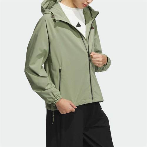 阿迪达斯女装2024冬新款舒适透气运动休闲连帽梭织夹克外套JJ1129 - 图0