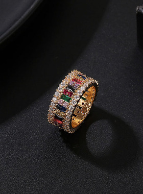 戒指日韩时尚镶钻七彩色防过敏