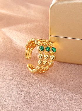 小众设计孔雀石绿松戒指高级感镂空八芒星宽版时尚个性风潮指环女