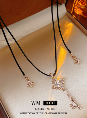 欧美风个性镶钻钥匙项链轻奢高级感气质毛衣链设计感小众项饰批发