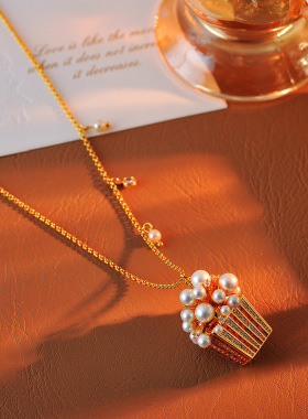 欧美闪耀彩钻大小珍珠立体爆米花造型创意个性项链批发一件代发女