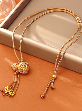 金店同款高保色镀沙金镂空葫芦吊坠项链福禄喜庆新中式精致毛衣链