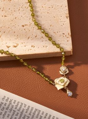 山茶花玫瑰雨露水滴锆石项链高级感轻奢小众时尚毛衣链珍珠项链女