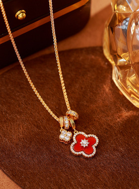 【鸿运四叶】四叶草红色吊坠百搭项链气质轻奢高级感锁骨链女饰品