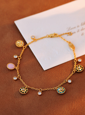 罗盘八芒星手链天然白贝母玛瑙轻奢小众设计混搭叠戴手链批发代发