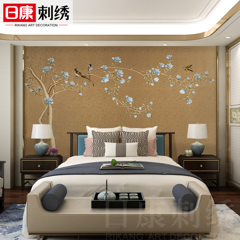 日康刺绣无缝田园兰芝背景墙壁布 日康家居用品墙布/壁布/布面墙纸