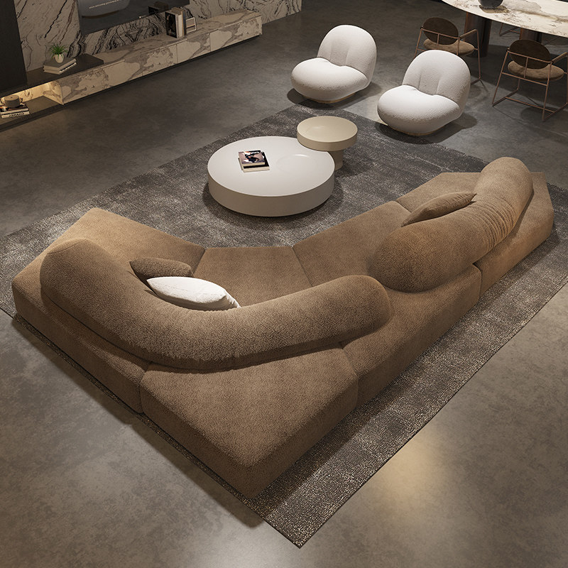 粤府北欧设计师创意异形转角羊羔绒布艺沙发极简别墅edra雪尼尔_虎窝淘
