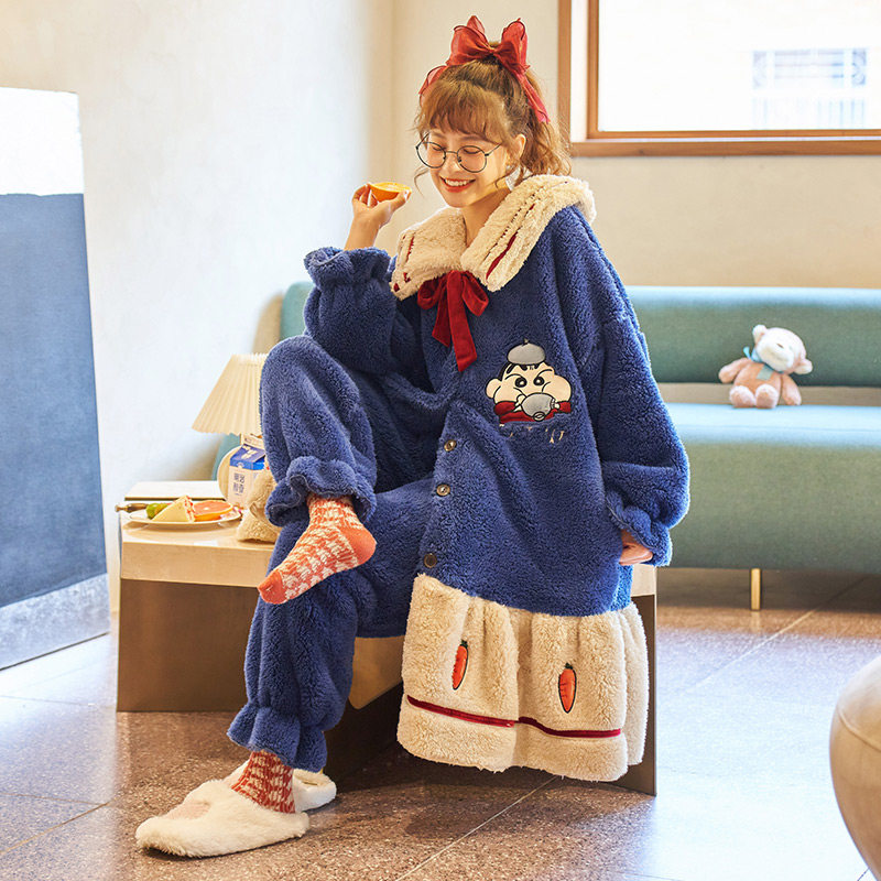 秋冬季中长款加绒天女珊瑚绒睡衣 优黛悦睡衣/家居服套装