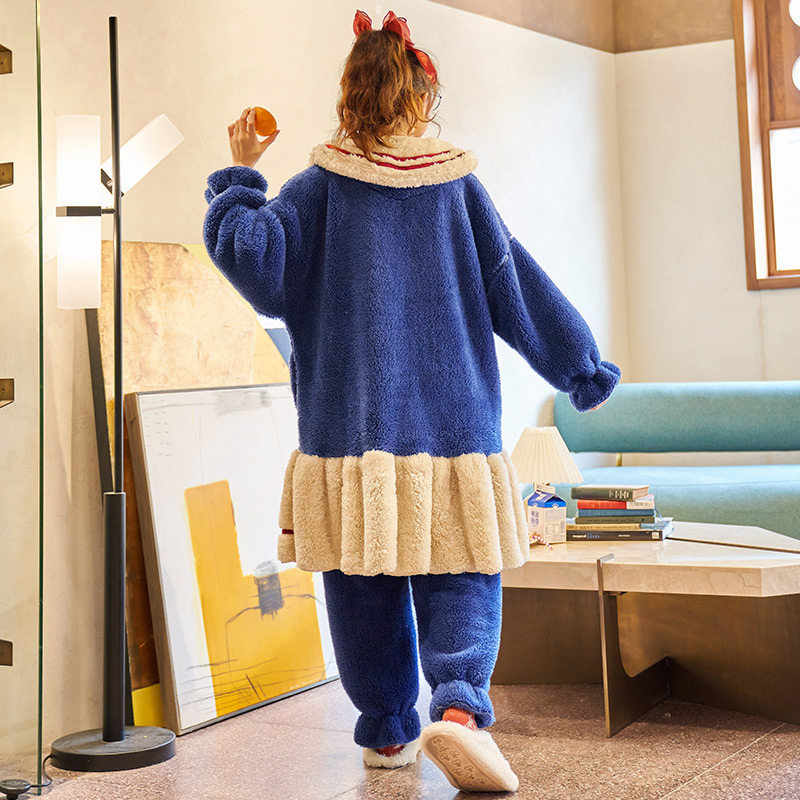 秋冬季中长款加绒天女珊瑚绒睡衣 优黛悦睡衣/家居服套装