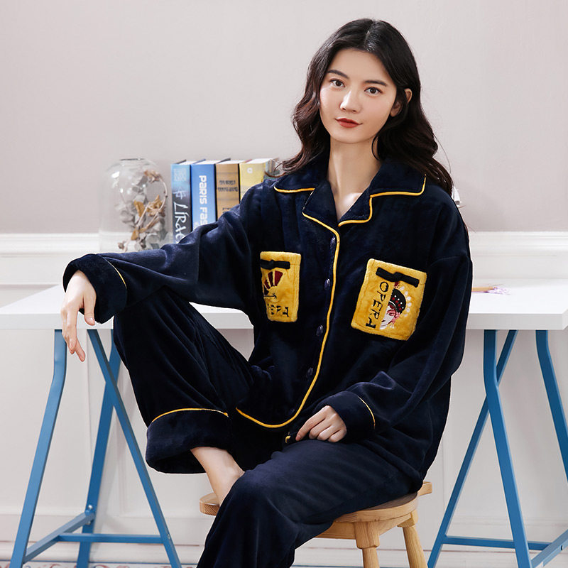 情侣秋冬款加厚加绒开衫珊瑚绒睡衣 优黛悦睡衣/家居服套装