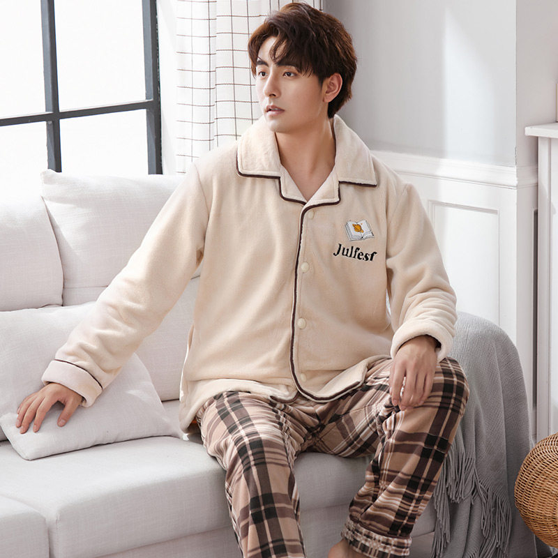 情侣秋冬款法兰绒加厚加绒男女睡衣 优黛悦睡衣/家居服套装