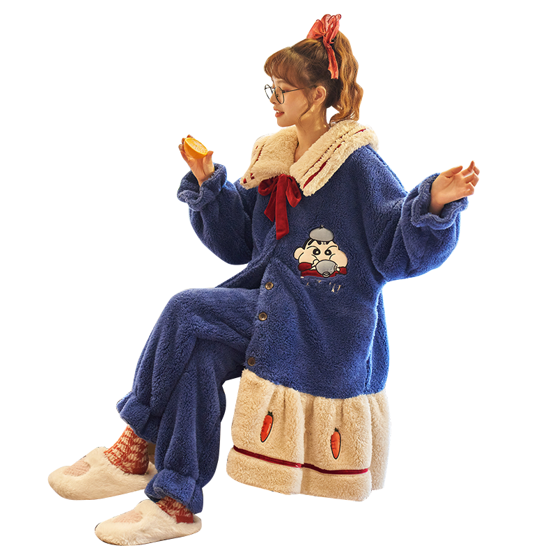 秋冬季中长款加绒天女珊瑚绒睡衣 优黛悦睡衣/家居服套装