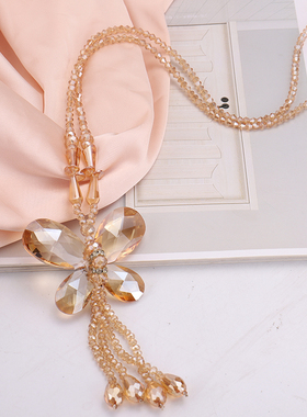 水晶项链女长款时尚闪亮流苏蝴蝶