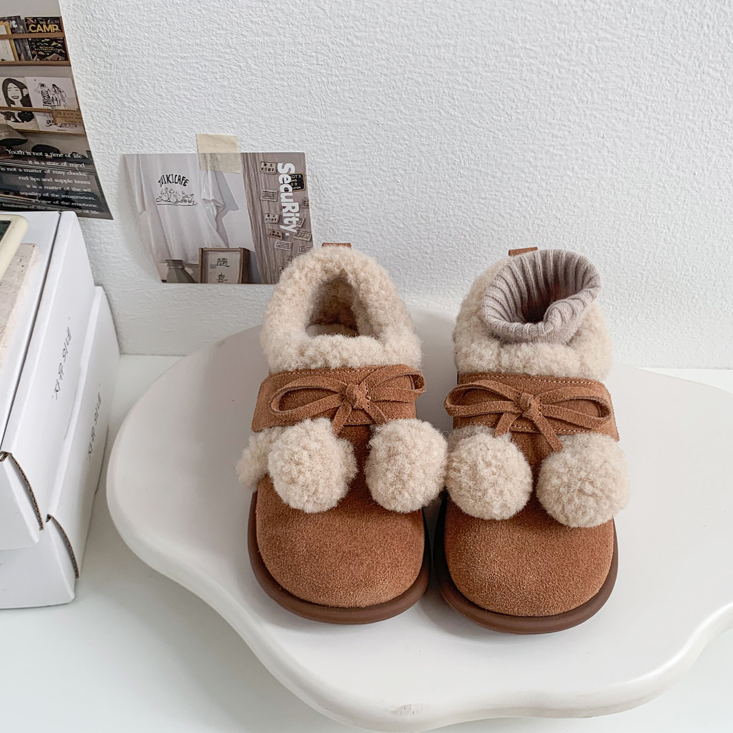 慕葵家棉鞋真皮女童毛毛鞋软底加绒儿童勃肯鞋韩版洋气宝宝豆豆鞋,淘宝优惠券,粉丝福利购,淘宝优惠卷