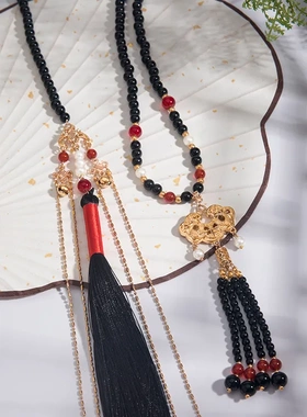 马面裙配饰新中式黑色软璎珞项链