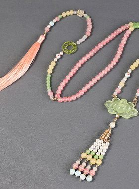 新中式唐明清汉服古风长款软璎珞项链带背云流苏斜挎链马面裙配饰