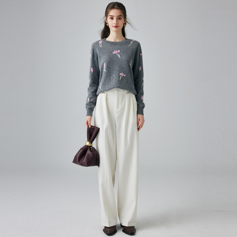 【田园可爱风刺绣】帕罗25秋冬新款女士纯山羊绒衫针织套头毛衣,淘宝优惠券,粉丝福利购,淘宝优惠卷