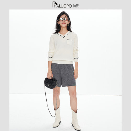 帕罗博主推荐100纯羊绒韩系秋复古街头保暖针织宽松短裤女 - 图2