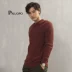 2018 thu đông mới twill pit áo len sọc nam dày phần cổ tròn áo len cashmere tinh khiết chạm đáy áo len - Áo len Cashmere