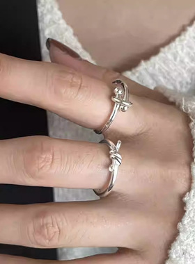 饰尚e族精致扭结戒指女几何线条不规则时尚百搭S925镀银开口指环