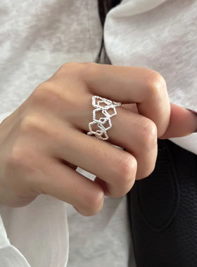 饰尚e族几何不规则镂空戒指女个性叠戴气质五角星开口指环韩版时