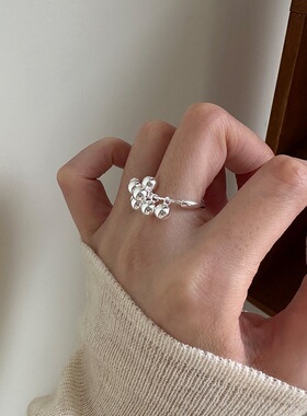 饰尚e族葡萄串戒指女几何圆球吊坠时尚个性开口指环ins网红