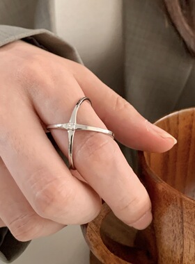 饰尚e族几何线条X交叉戒指女简约冷淡风星轨百搭开口指环小众设计