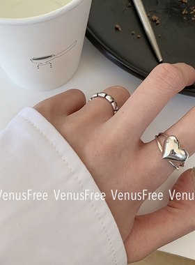 韩版爱心戒指女简约不规则折叠指环复古做旧夸张食指戒潮