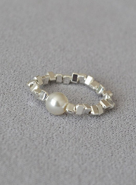 饰尚e族甜酷珍珠碎银戒指女叠戴百搭葡萄串S925指环ins小众个性食