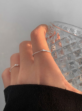 韩版个性链条戒指女复古时尚锆石闪亮开口指环文艺食指戒潮