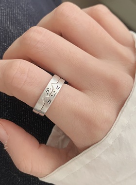 叠戴戒指女可爱猫咪小狗组合戒指女创意小众设计2026新款开口指环