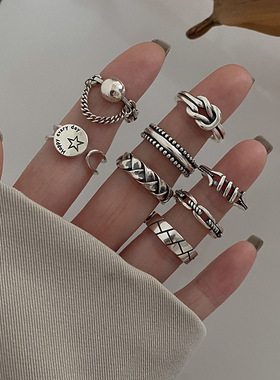 韩版个性图案星星戒指女复古时尚麻花几何不规则开口食指环