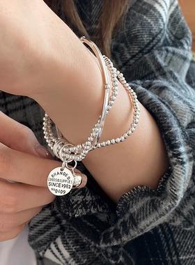 饰尚e族简约圆牌字母手链女多层不规则圆球手镯手环ins小众