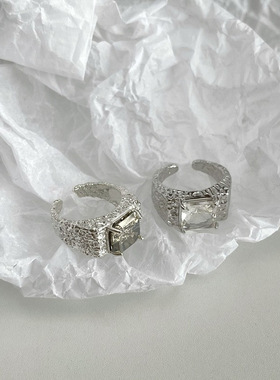 欧美夸张宝石戒指女复古时尚宫廷风开口指环肌理个性食指戒