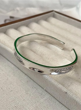 饰尚e族复古英文牛油果绿夹心手镯女时尚个性简约手环ins小