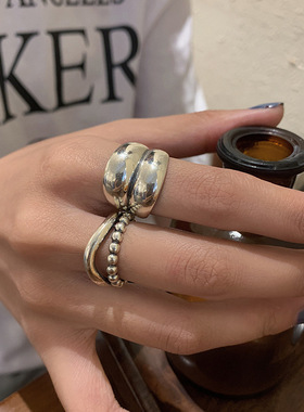 韩国东大门戒指女简约波浪光形面实心潮人冷淡风情侣指环戒指女款