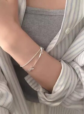 甜美蝴蝶结线条手链女简约冷淡风精致优雅手环ins风网红百搭手饰
