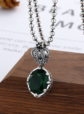 饰尚e族时尚皇冠吊坠项链女复古个性绿色锆石锁骨链宫廷风嘻哈摇