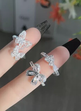 甜美立体蝴蝶结戒指女蕾丝花边精致优雅轻奢开口指环ins风食指戒