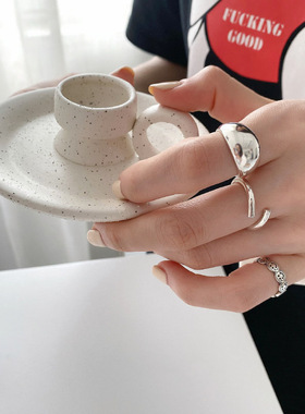 饰尚e族韩国东大门光面圆弧形开口戒指女欧美冷淡风复古个性食指