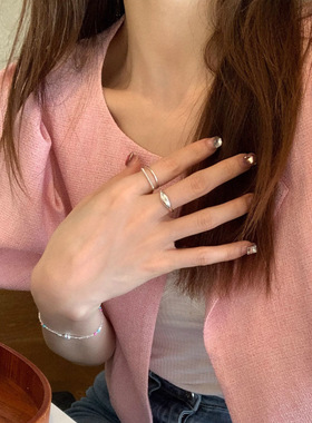 简约水滴素圈戒指女几何不规则双层线条开口指环ins食指戒