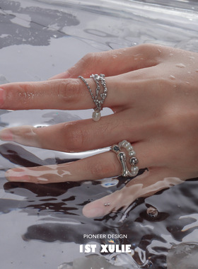 饰尚e族超仙双层珍珠戒指女气质优雅温柔链条流苏开口指环