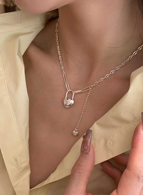 饰尚e族爱心挂锁流苏项链女时尚个性设计感insS925镀银锁骨链精致