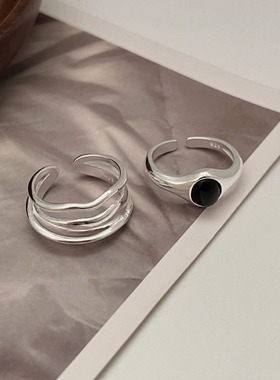 饰尚e族精致黑色锆石戒指女简约几何线条交叉开口指环ins食