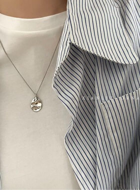 饰尚e族凹凸纹理水滴形项链复古气质极简冷淡风锁骨链小众